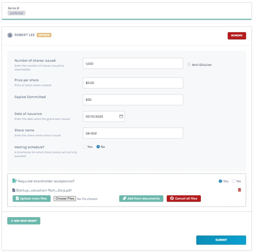 Shareholder Acceptance