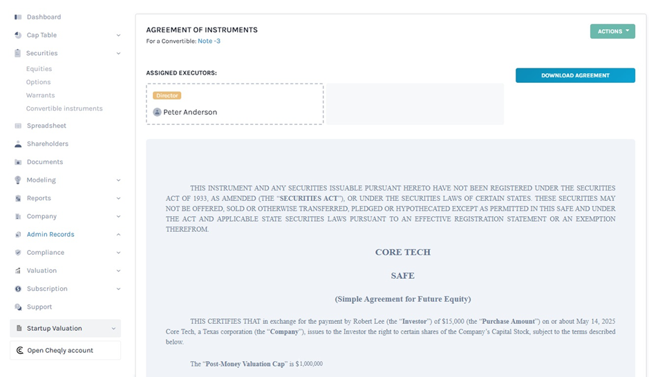 created SAFE agreement