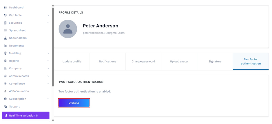 disable the two-factor authentication