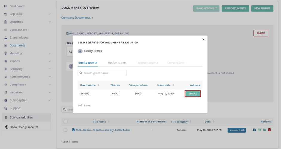 choose the grant to add the document 