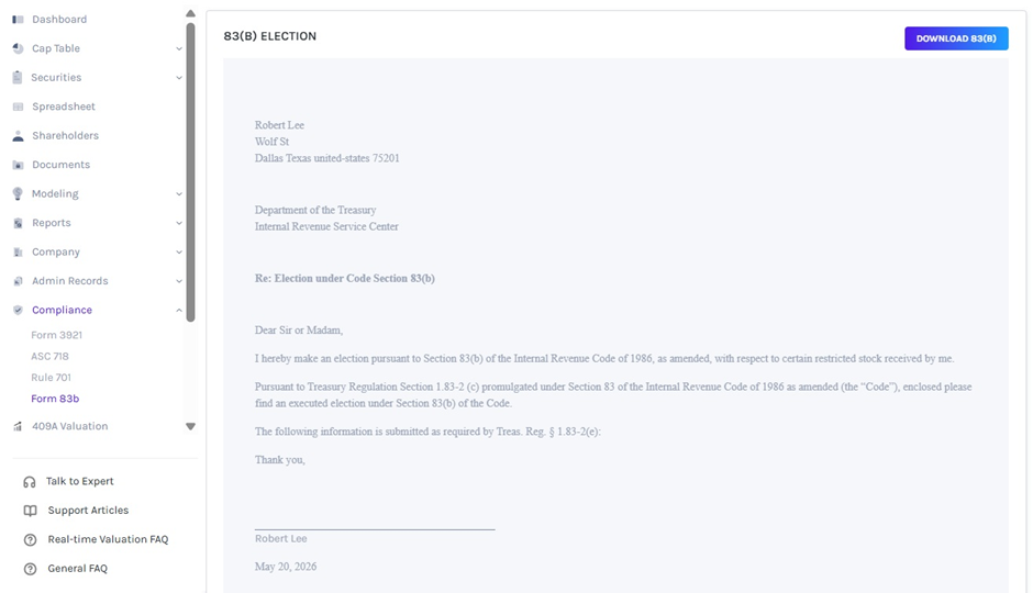  83(B) election can be viewed under the documents section