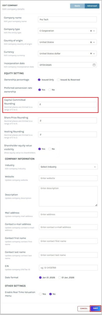 capital committed rounding