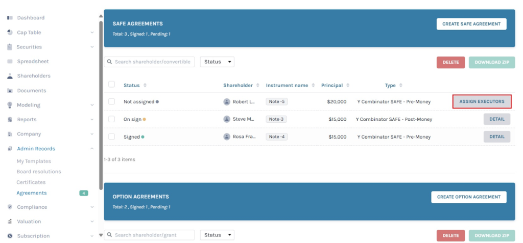 assign executors 