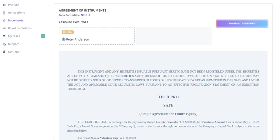 download the SAFE agreement
