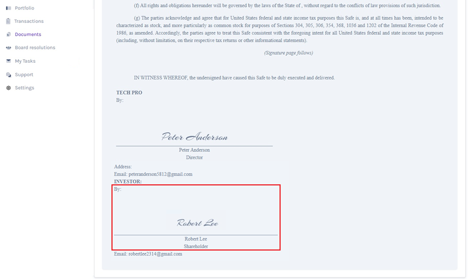 signed agreement 