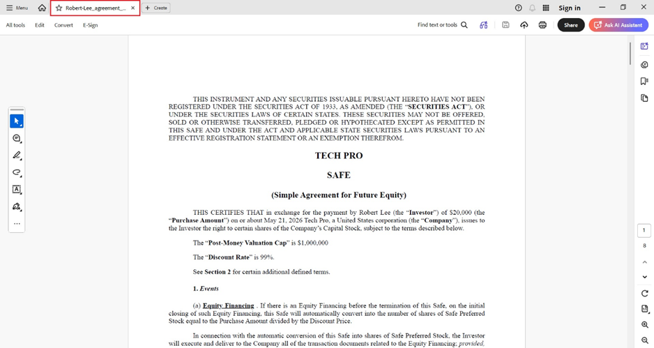 downloaded SAFE agreement
