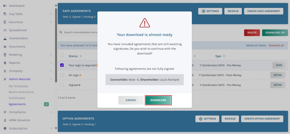 download the agreement with signatures
