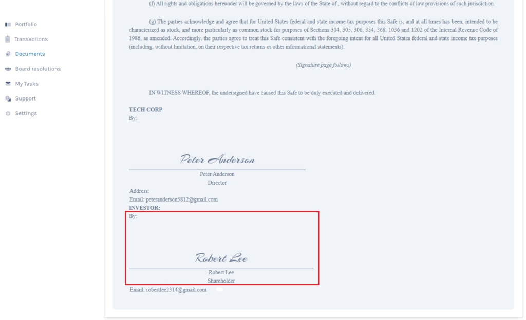 Signed agreement 