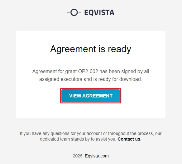 email informing the agreement has been signed and can be downloaded