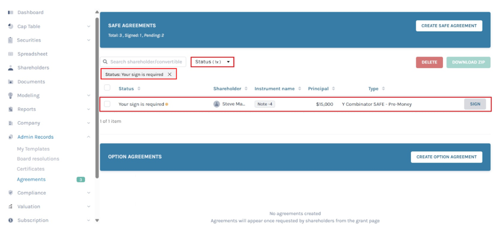 choose the status option 