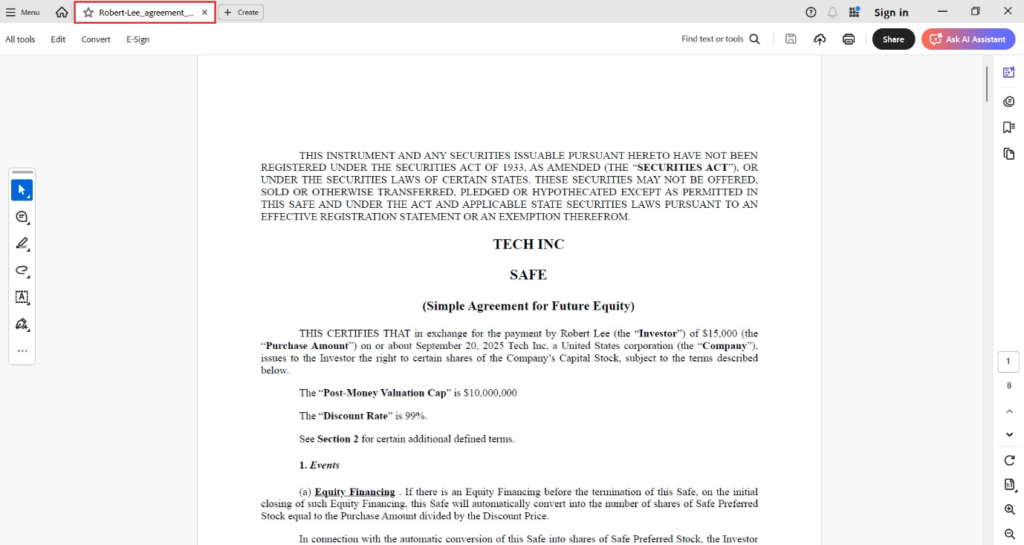 Double-click the PDF to open the downloaded agreement
