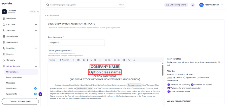 option agreement can be customized