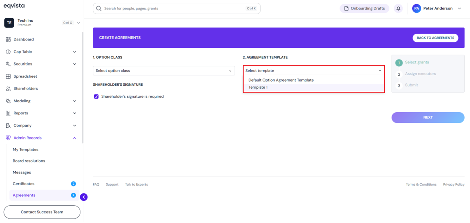Create Option Agreement