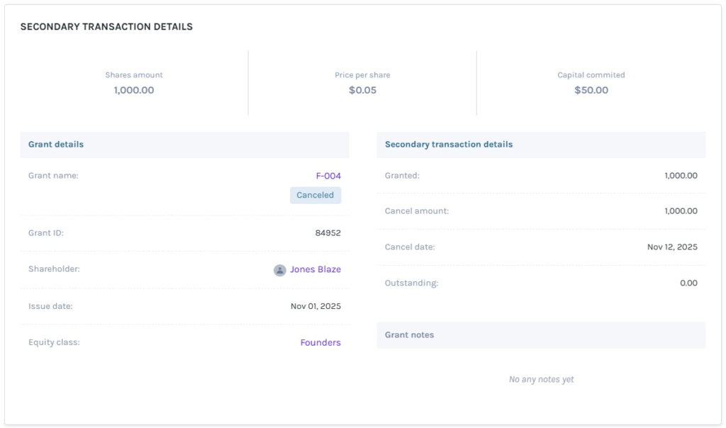 secondary transaction details 