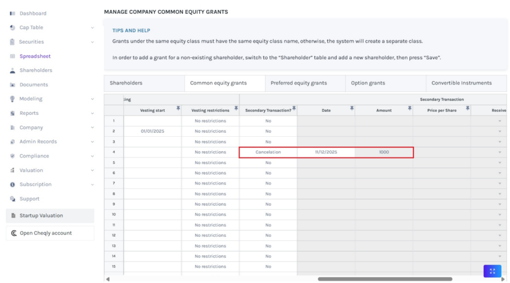 common equity grants 