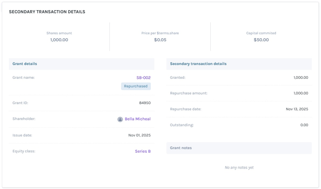 secondary transaction details