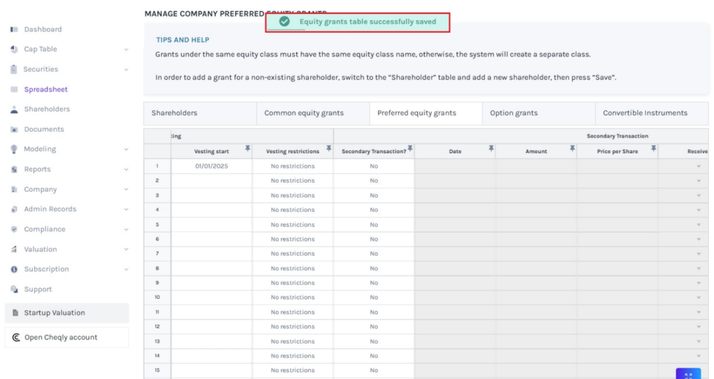 Preferred Equity Grants