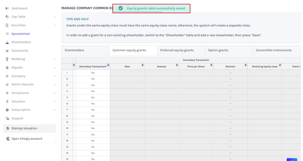 Common Equity Grants