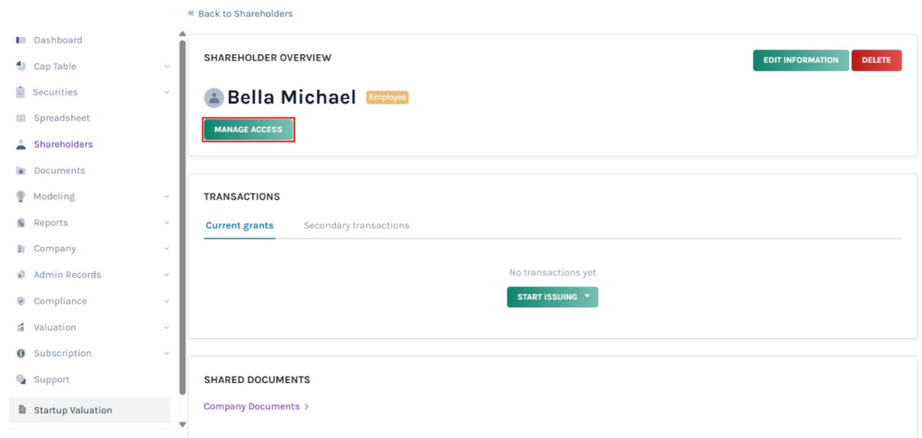 view the details of the shareholder