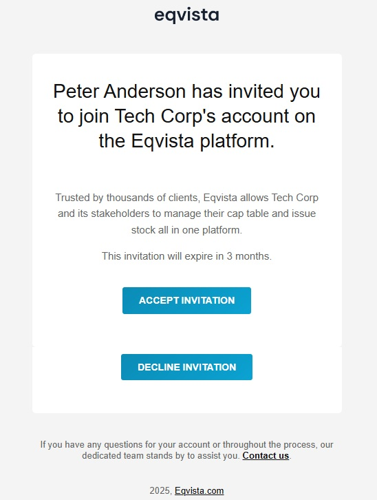 invitation will be sent to the shareholder