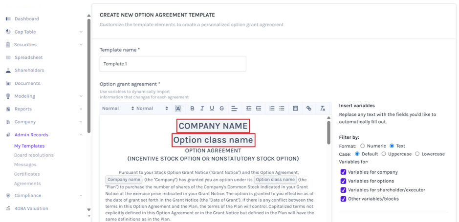 option agreement can be customized