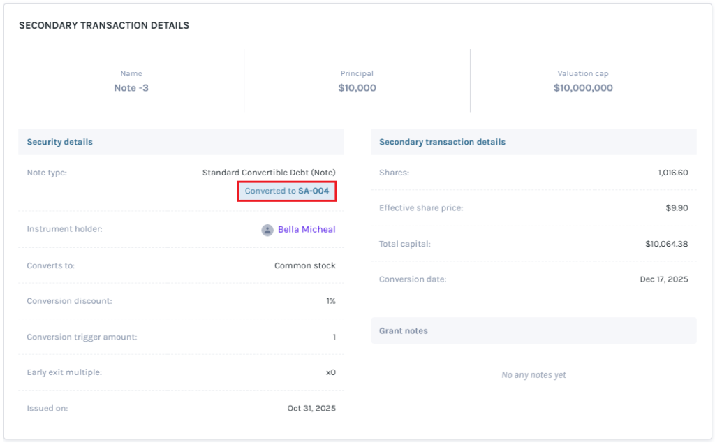 secondary transaction details