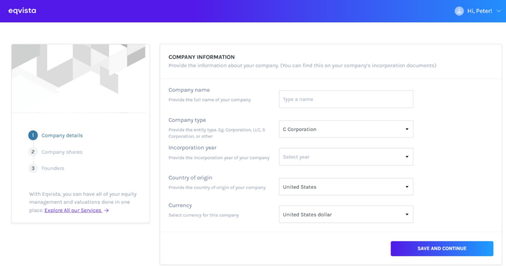 fill in the details of your company