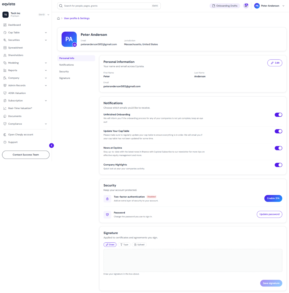 Profile & settings