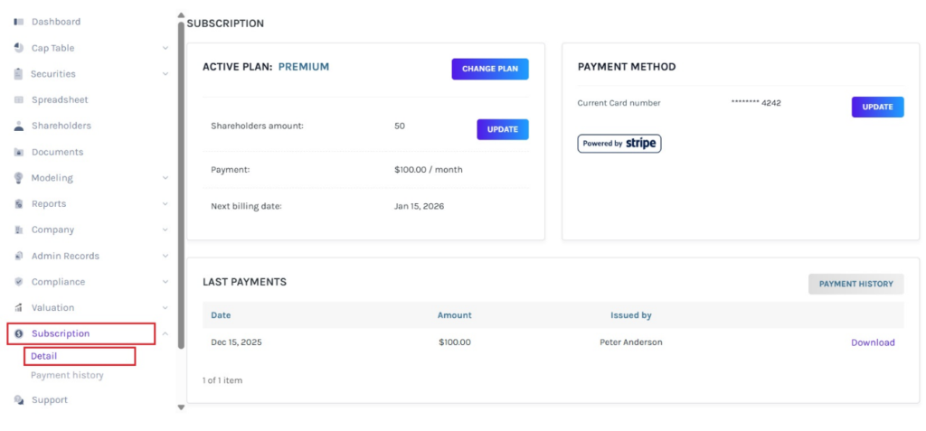 subscription details