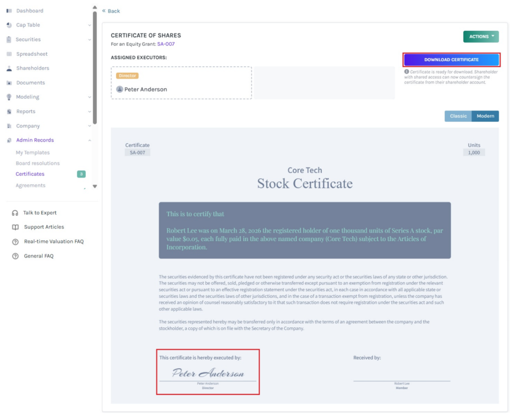 download certificate 