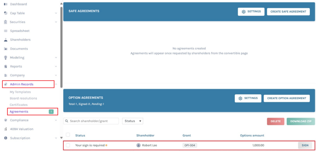 create option agreement 