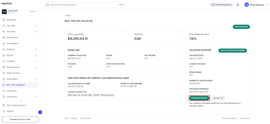 details of the real-time valuation