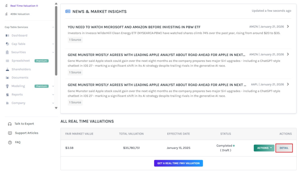 details of the real-time valuation