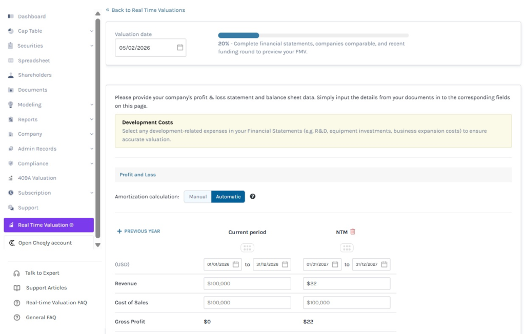 details of the real-time valuation.