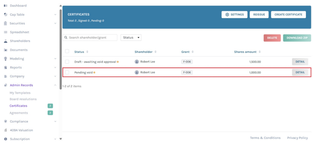  new certificate will automatically void