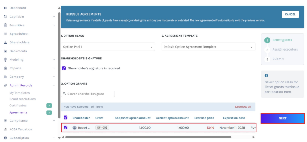  issue option agreements