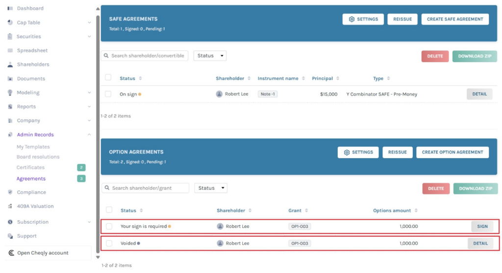 new option agreement will automatically void