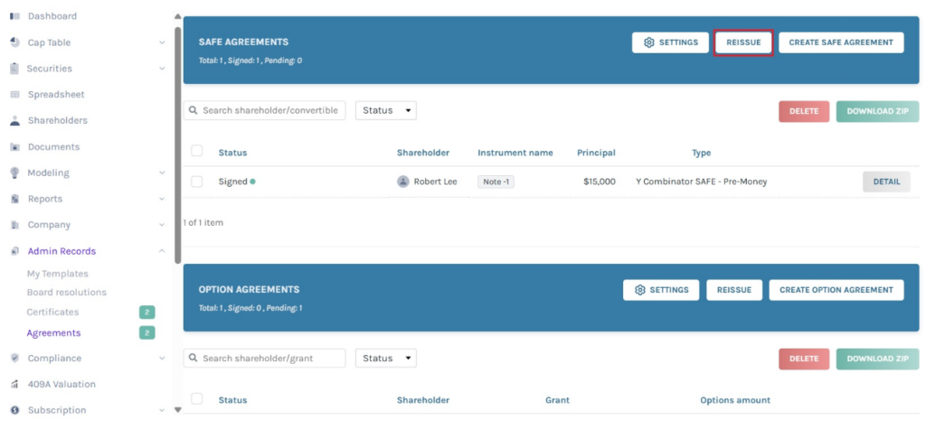 reissue option agreements 