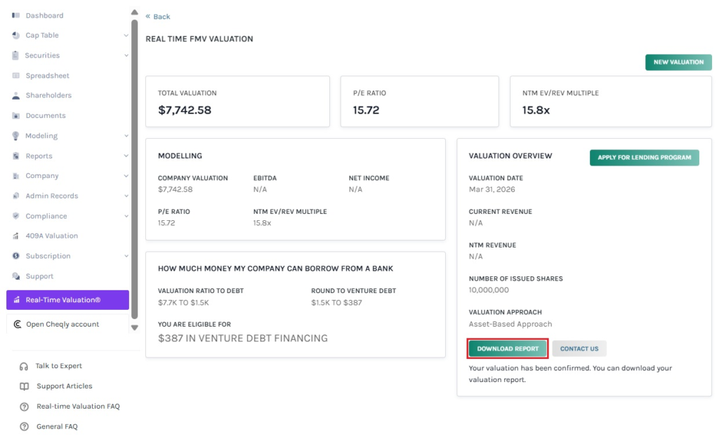 view the details of the real-time valuation