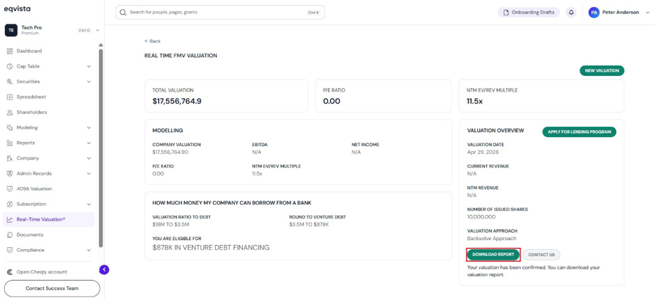 view the details of the real-time valuation