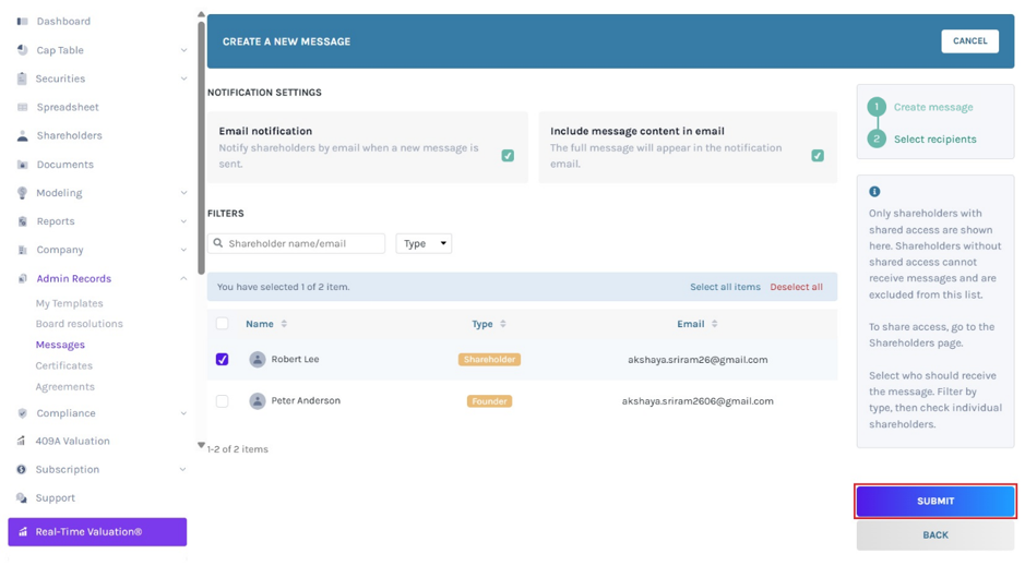 search for shareholders to add to the list