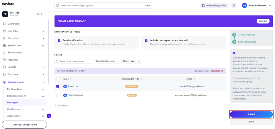 shareholder type and share class