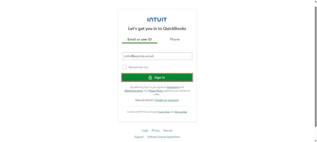 enter the email or User ID of QuickBooks