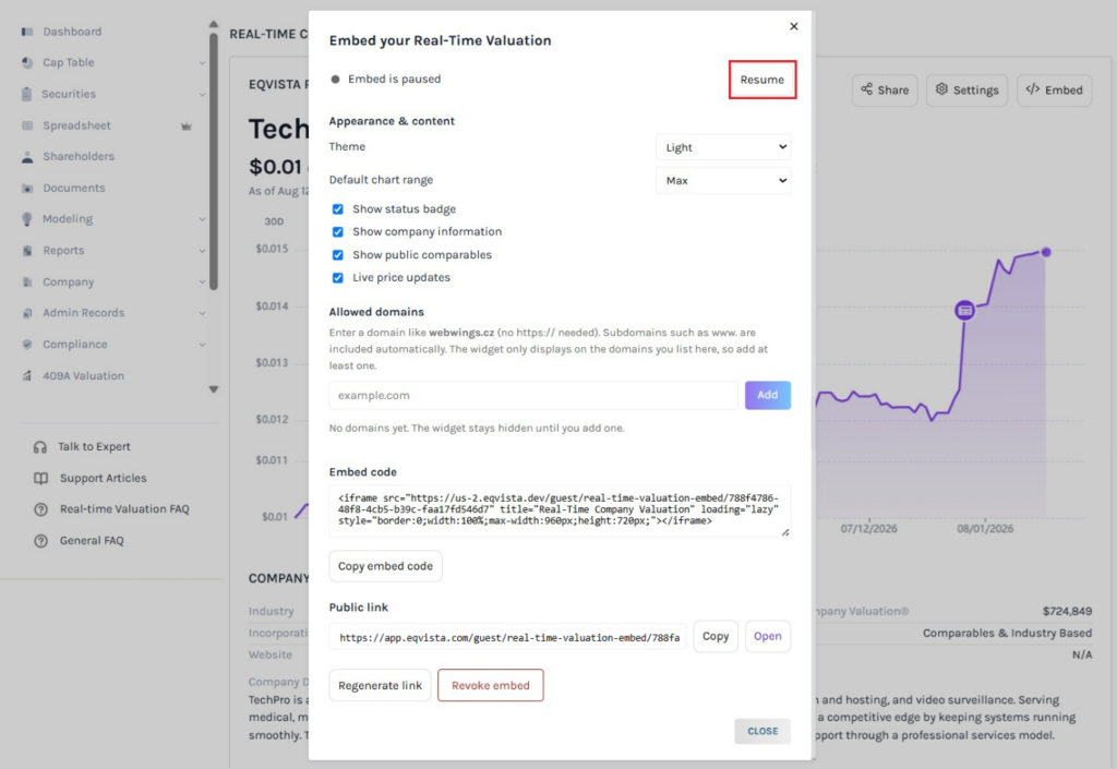 embed is paused along with an option to resume it