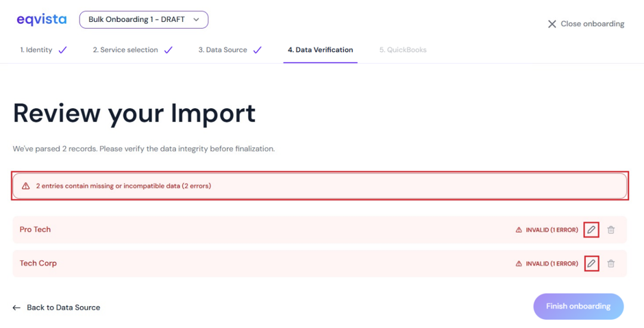 data of the imported file will be reviewed