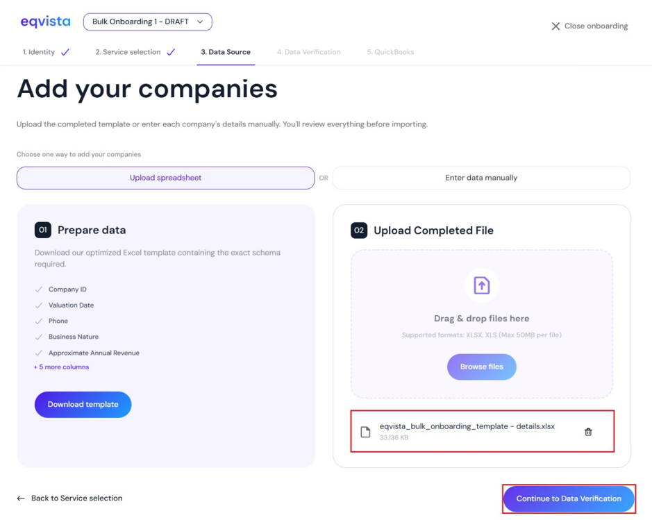 contine to data verification