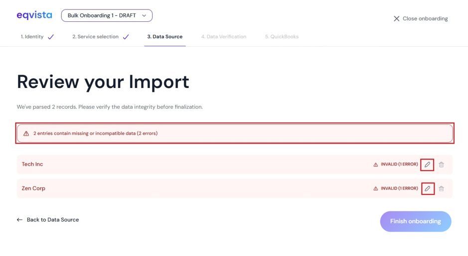 data of the imported file will be reviewed