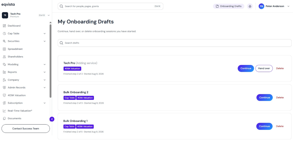  view the onboarding drafts created