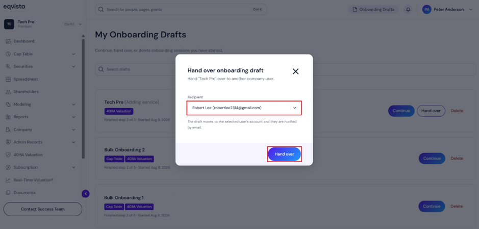 select a recipient's email