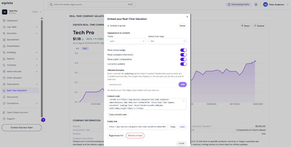 customize your embedded real-time valuation